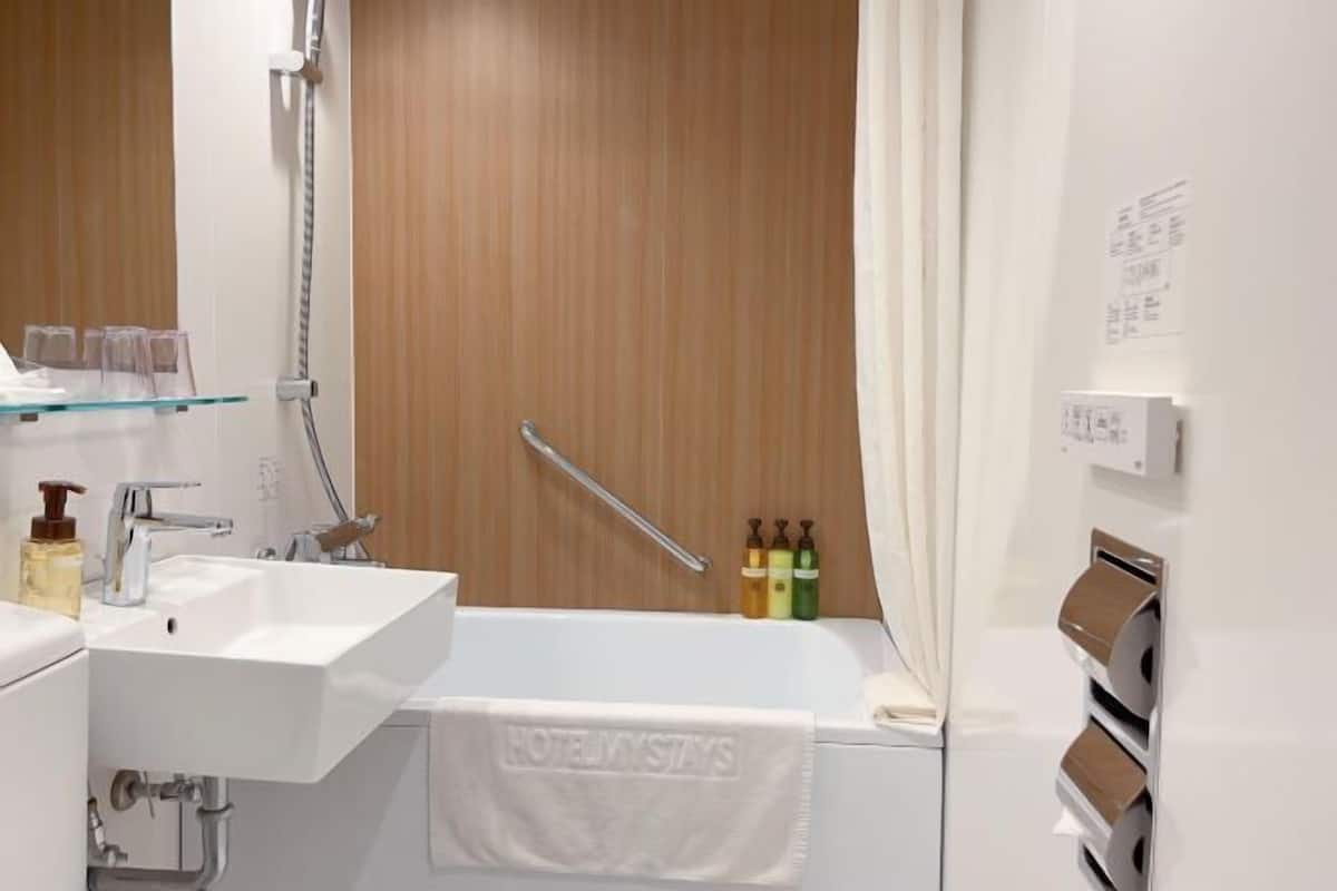 Bathroom | Combined shower/tub, free toiletries, hair dryer, slippers