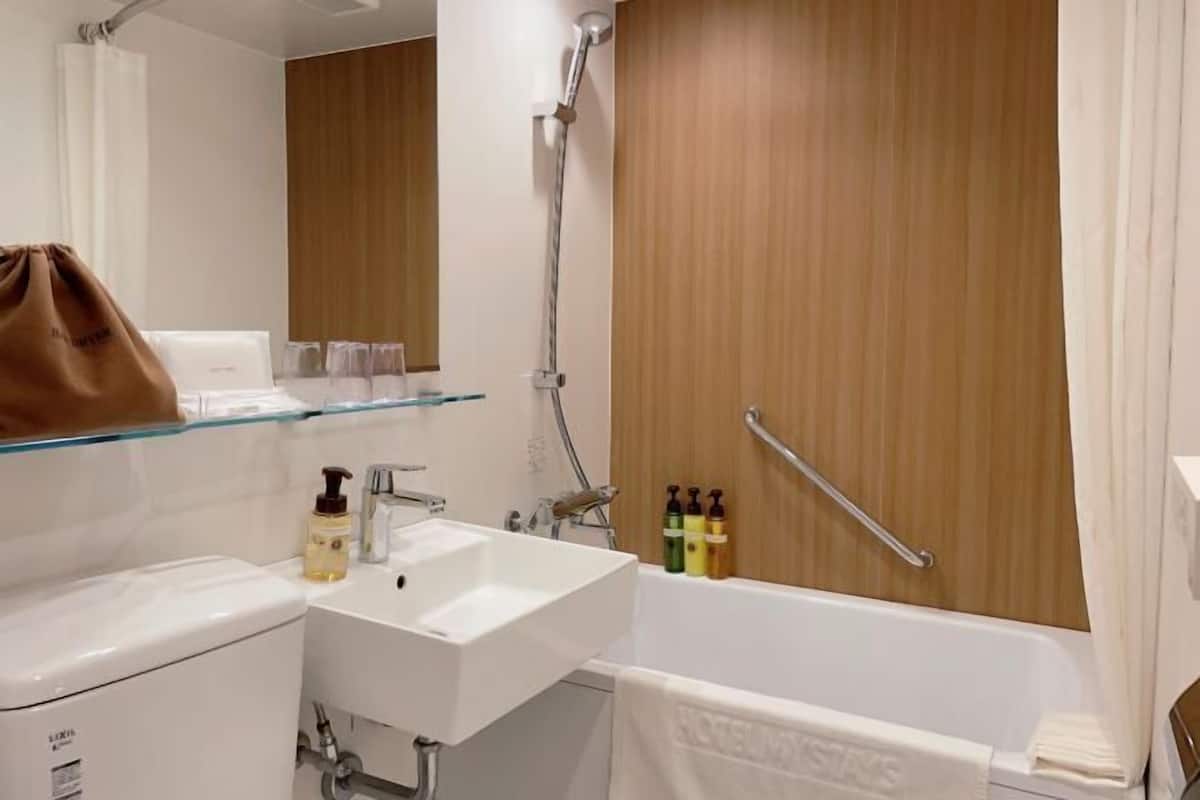 Bathroom | Combined shower/tub, free toiletries, hair dryer, slippers