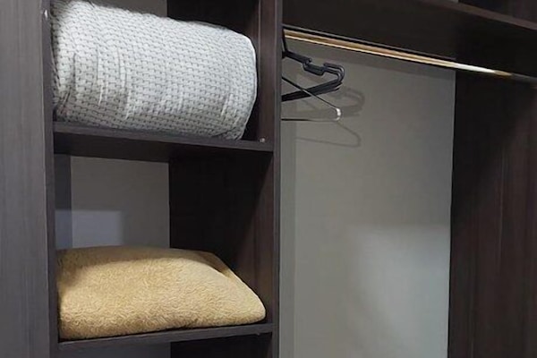 Desk, blackout curtains, free WiFi