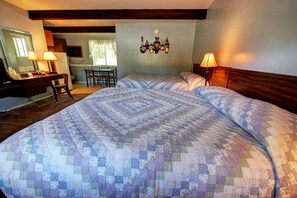Desk, laptop workspace, WiFi, bed sheets