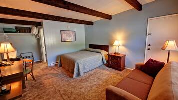 Desk, laptop workspace, WiFi, bed sheets