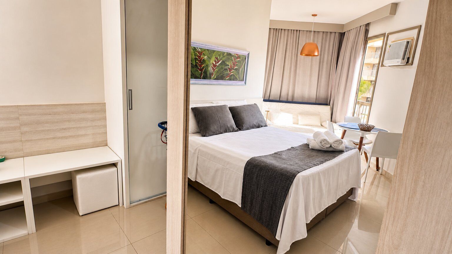 Basic Apartment | Premium bedding, desk, blackout curtains, iron/ironing board