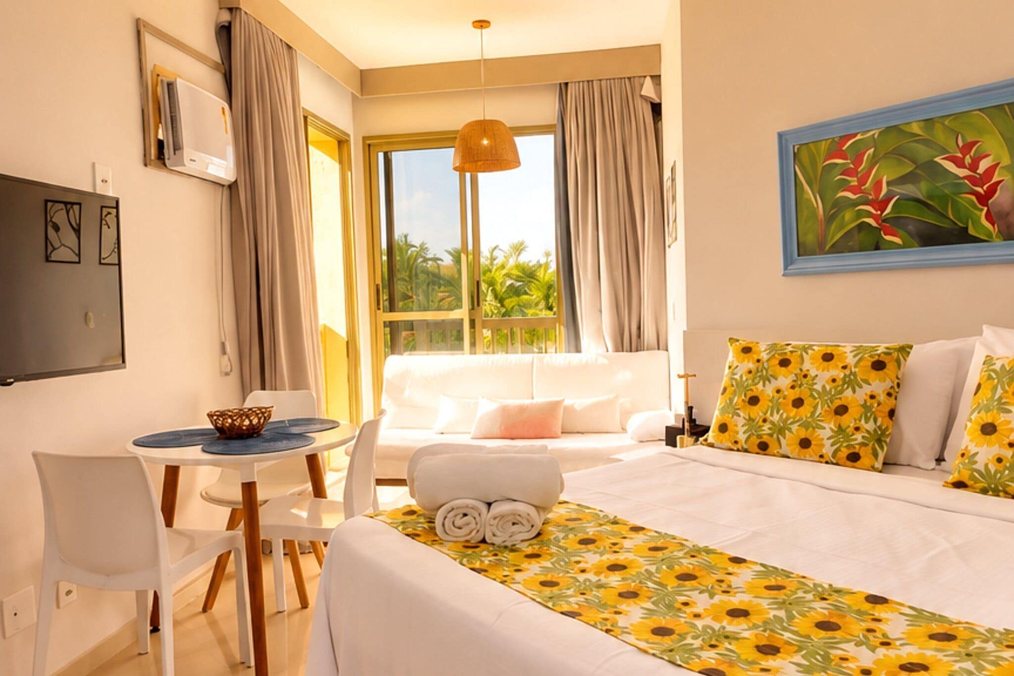 Apartamento básico | Roupas de cama premium, escrivaninha, cortinas blackout