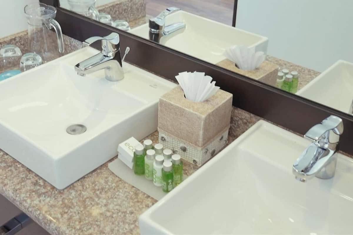 shower, rainfall showerhead, designer toiletries, hair dryer