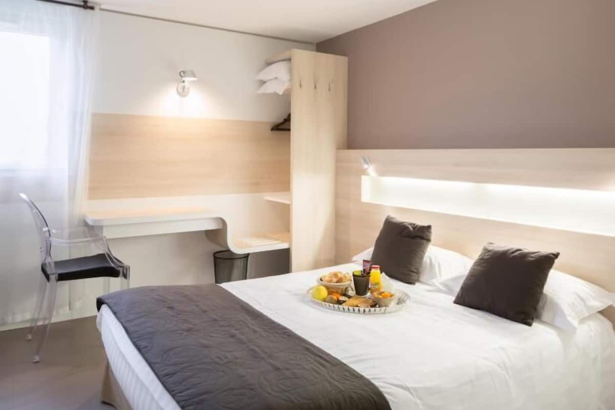 comfort double room | desk, laptop workspace, blackout curtains, iron/ironing board