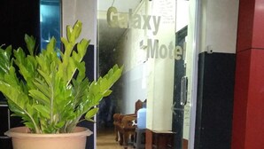 A potted plant in front of a Galaxy Motel entrance with a tiled floor and a visible interior. - Galaxy Motel Hpa An (Hpa-An)