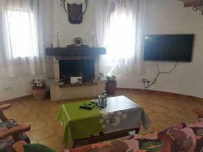 TV, fireplace