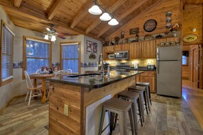 Fridge, microwave, oven, stovetop - Cozy Romantic Cabin with Beautiful View! Hot Tub! Near Downtown! As Low As 105! (Blue Ridge)