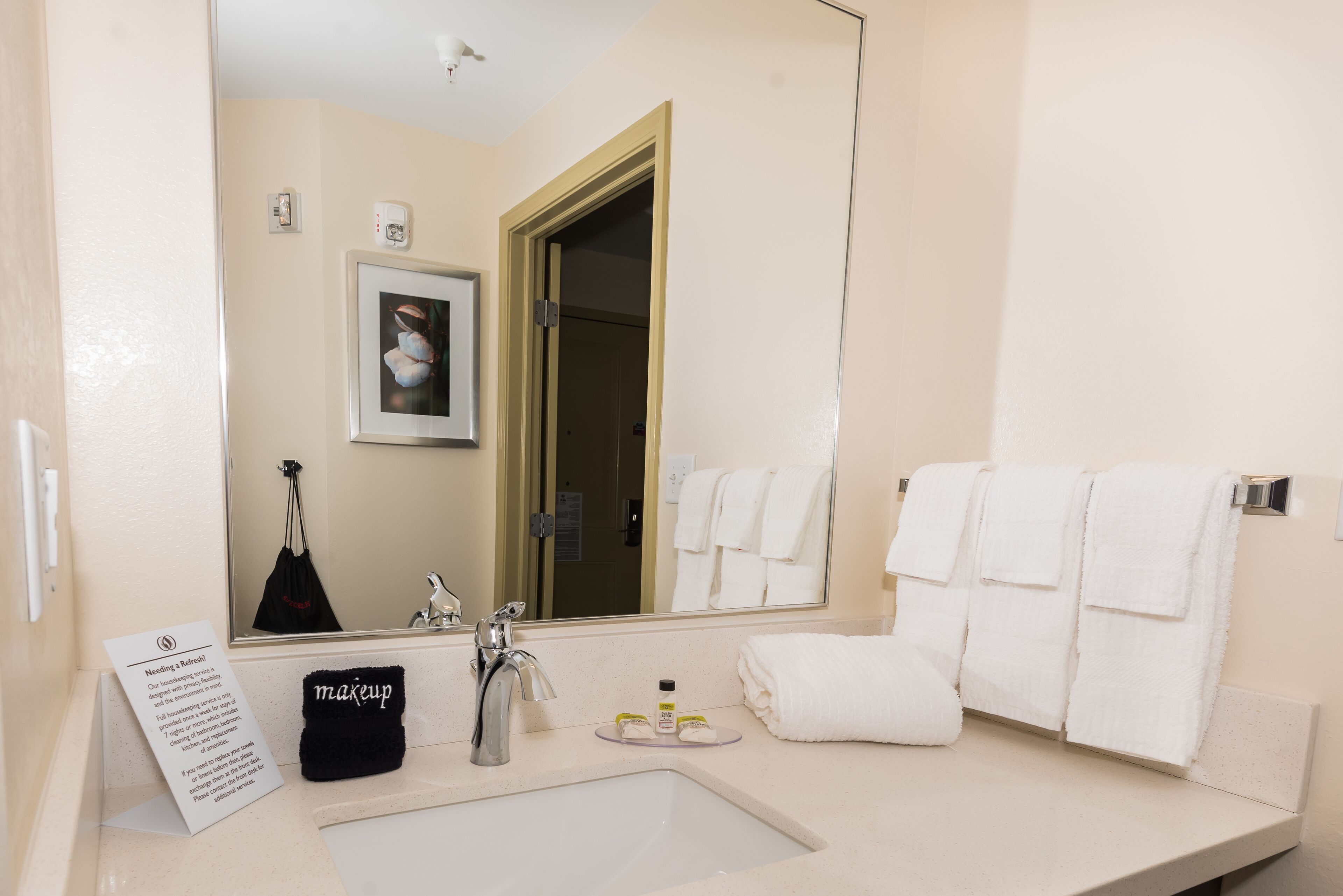 studio suite, 1 king bed, accessible (roll-in shower) | bathroom | combined shower/bathtub, free toiletries, hair dryer, towels