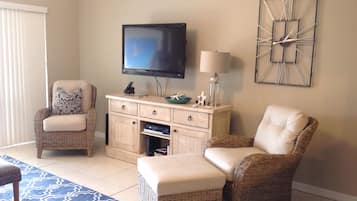 TV connectée, lecteur de DVD, livres, vidéothèque