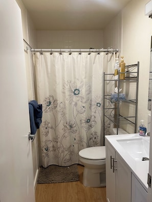 Séchoir à cheveux, serviettes fournies, savon, papier de toilette