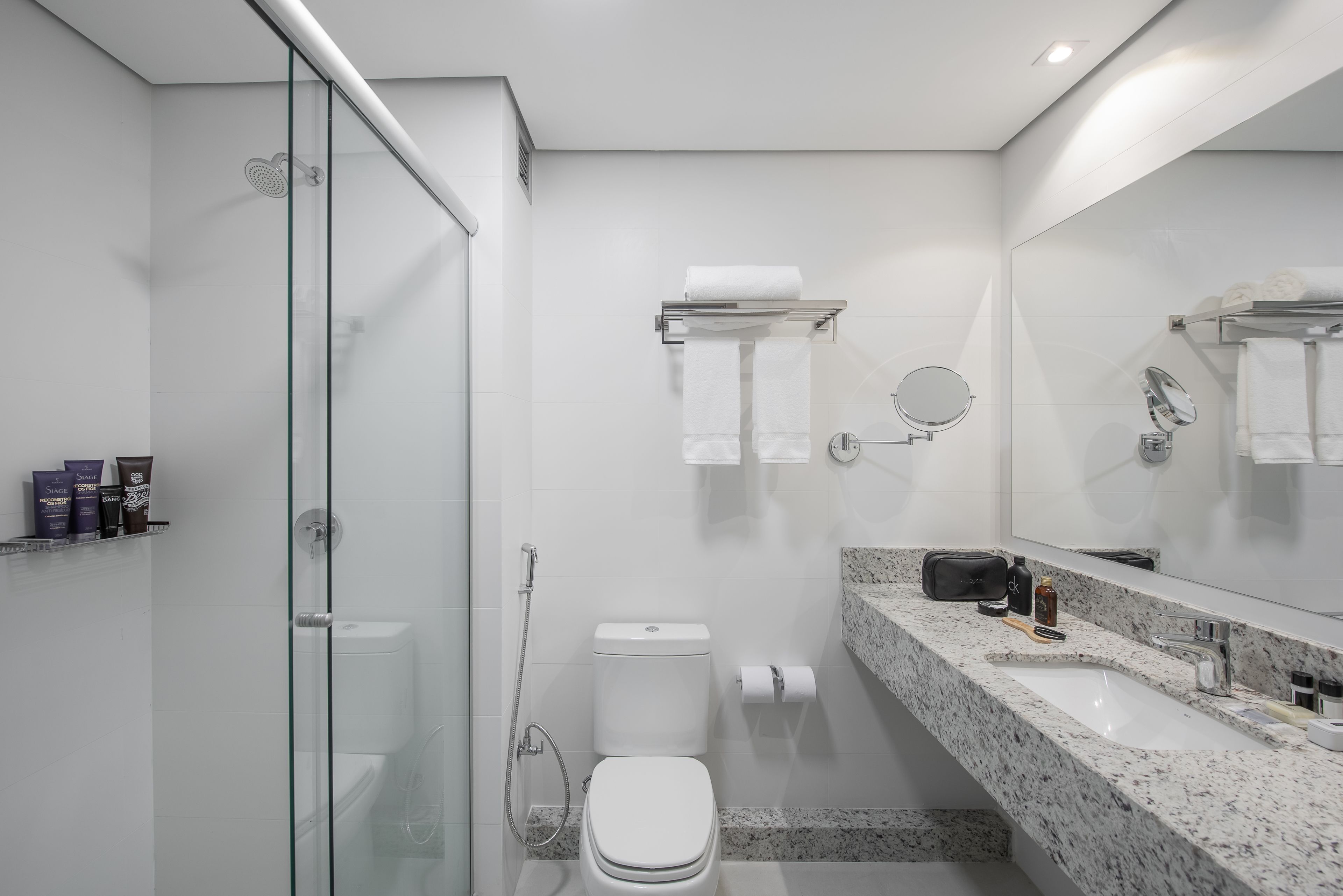 shower, free toiletries, hair dryer, towels