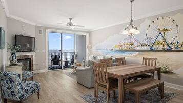 Smart TV, fireplace, DVD player, video library