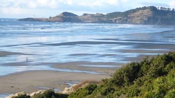 En la playa, camastros y toallas de playa