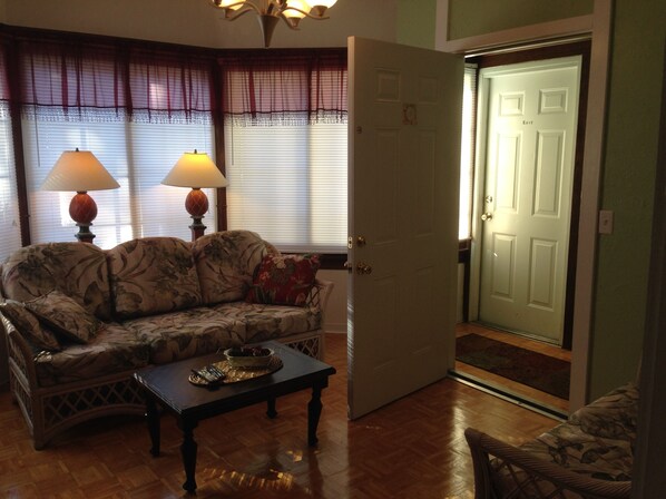 TV, DVD player, books, video library