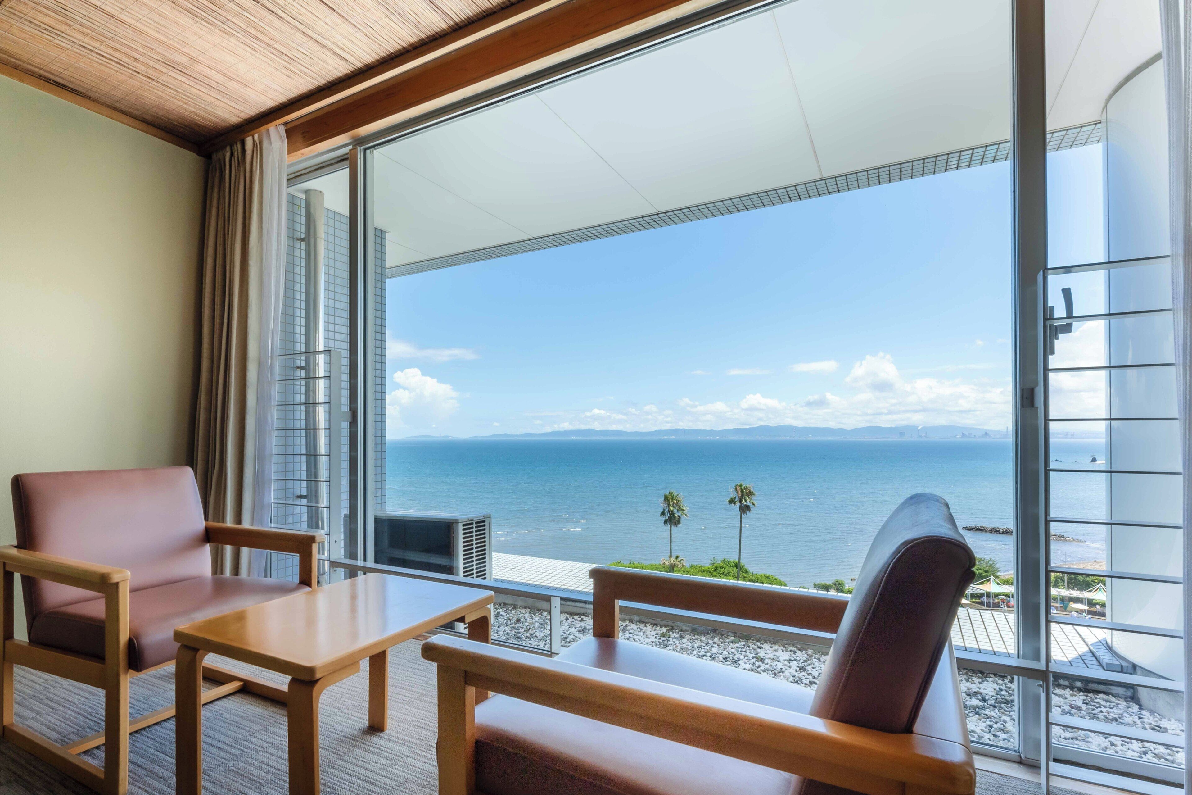 japanese style room for 4 people, shared bathroom, sea view | balcony view
