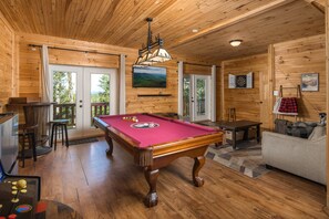 Game room with a pool table, arcade games, and plenty of space for family fun - Walk to the Slopes | Mountain Views | Sleeps 12 | Game Room | Firepit (Beech Mountain)