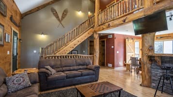 Smart TV, fireplace, DVD player, books