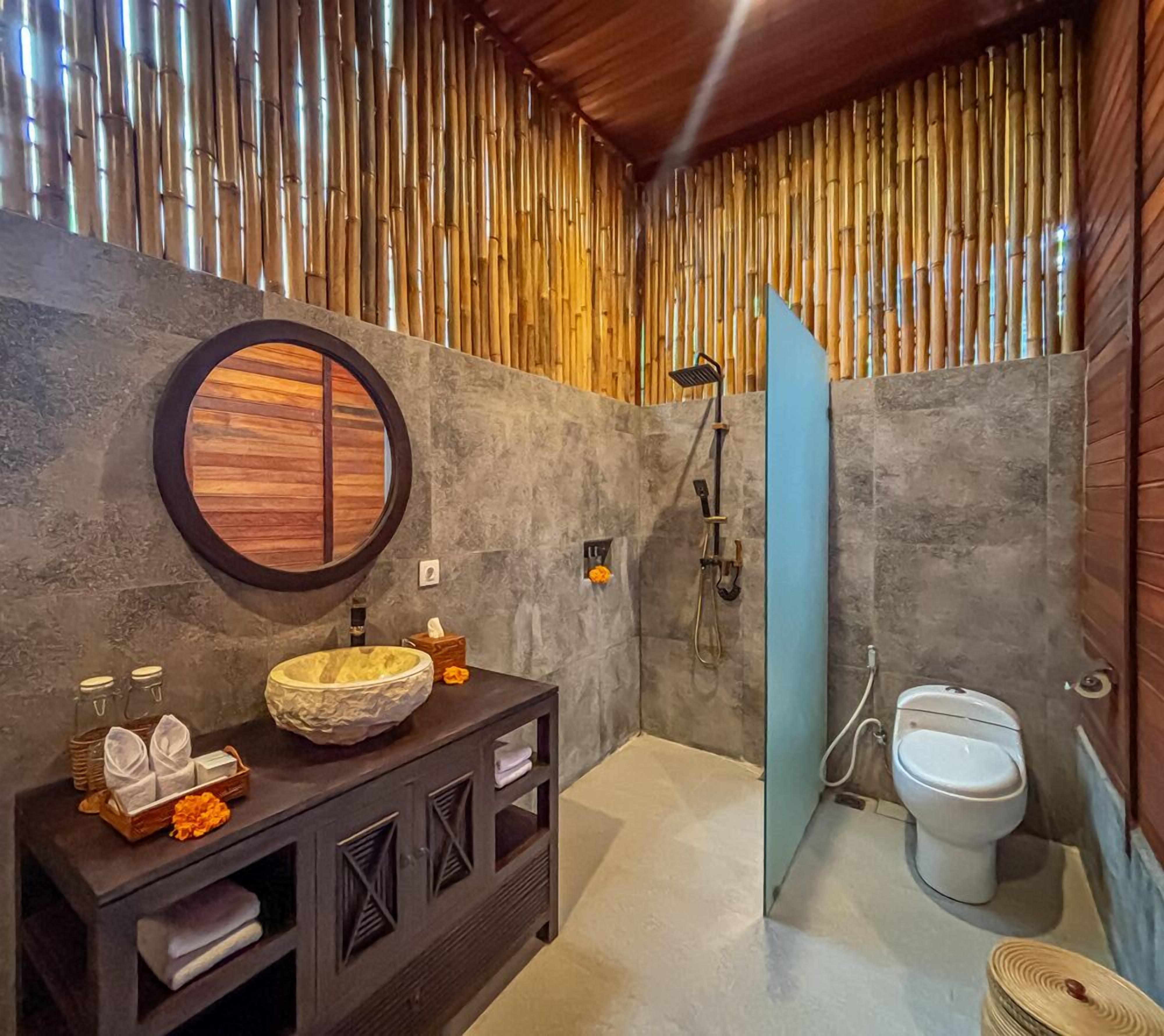 one bedroom wooden villa garden view | bathroom | free toiletries, hair dryer, bathrobes, slippers