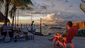 Private beach, free beach cabanas, beach towels, scuba diving