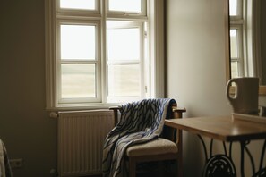 Desk, blackout curtains, free WiFi, bed sheets