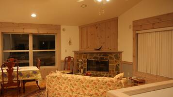 Smart TV, fireplace, DVD player, foosball