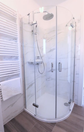 Combined shower/bathtub, eco-friendly toiletries, hair dryer, towels