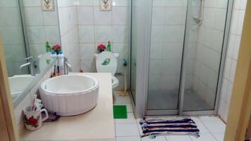 Regadera, amenidades de baño gratuitas, secadora de cabello, toallas