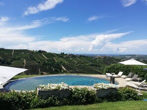 Seasonal outdoor pool, open 10:30 AM to 7:30 PM, pool umbrellas