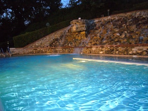 Outdoor pool, pool umbrellas, pool loungers