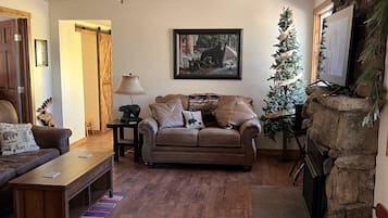 Smart TV, fireplace, DVD player