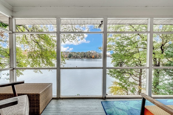 Screen porch gives you a panoramic view of the lake