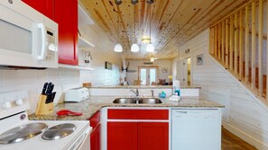 Fridge, microwave, dishwasher, coffee/tea maker