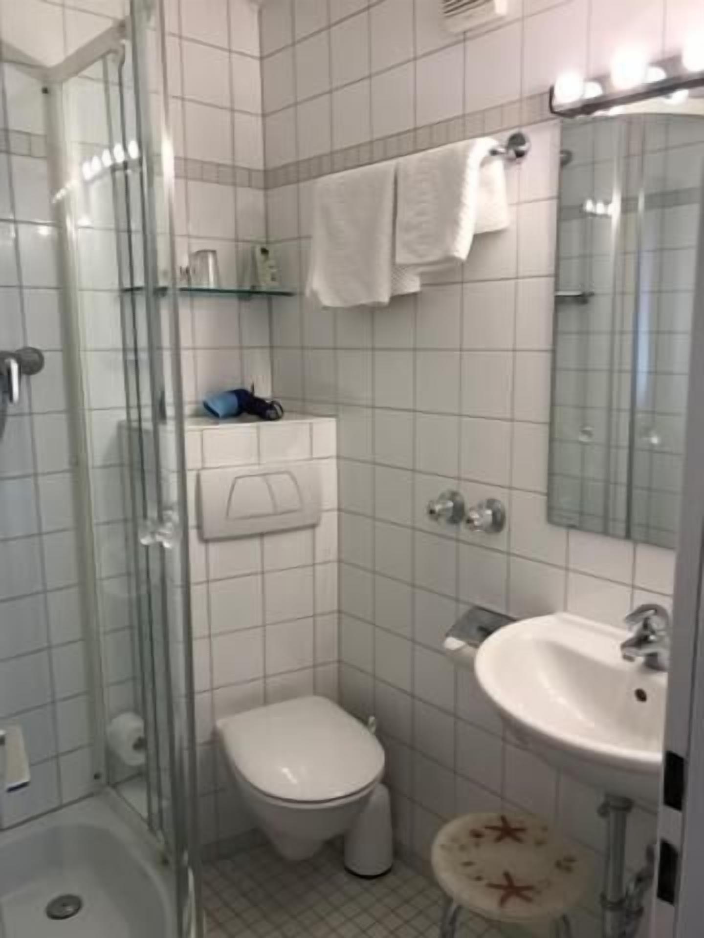 free toiletries, hair dryer, towels