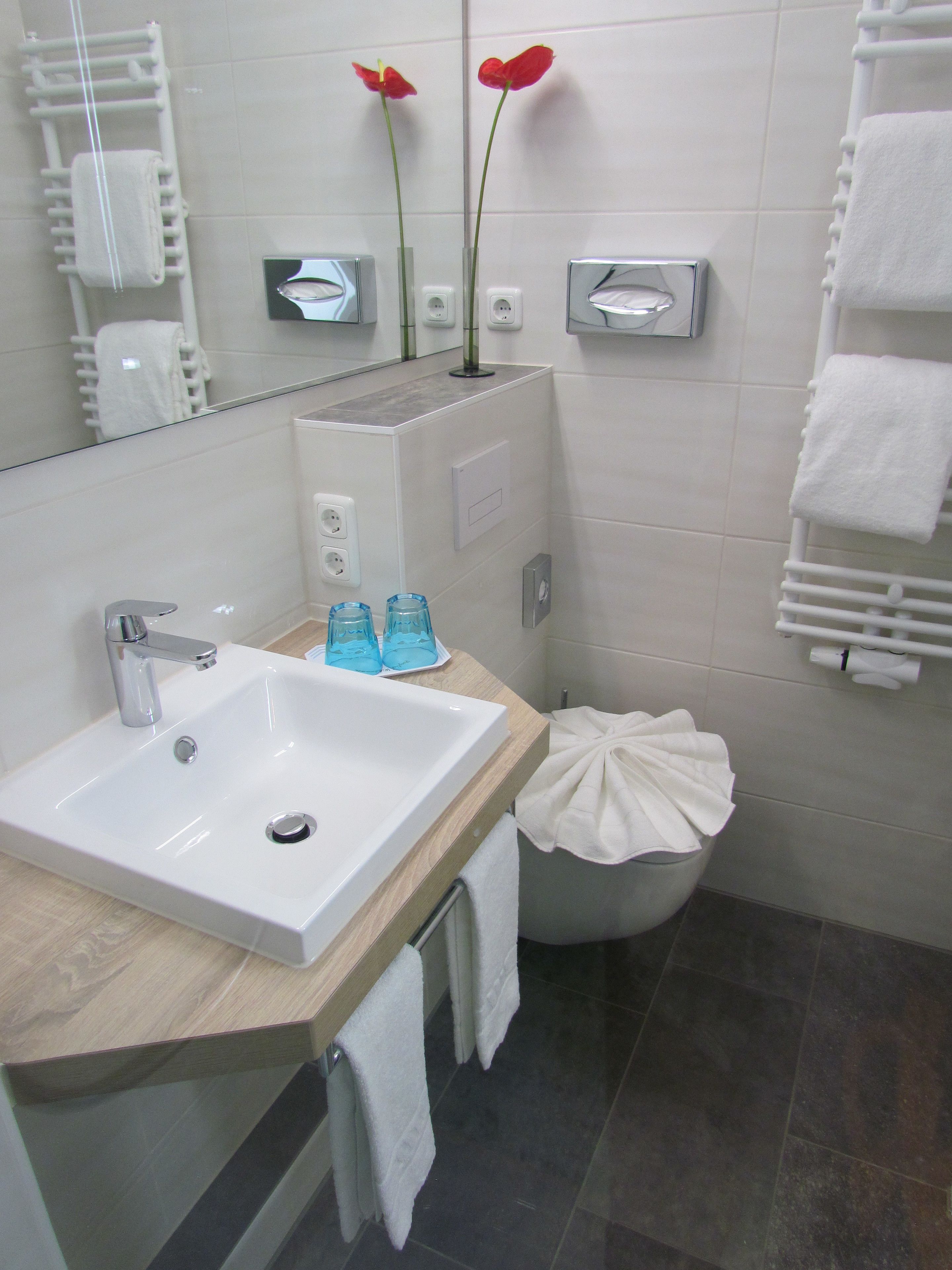 free toiletries, hair dryer, towels