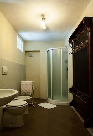 Shower, free toiletries, hair dryer, bidet