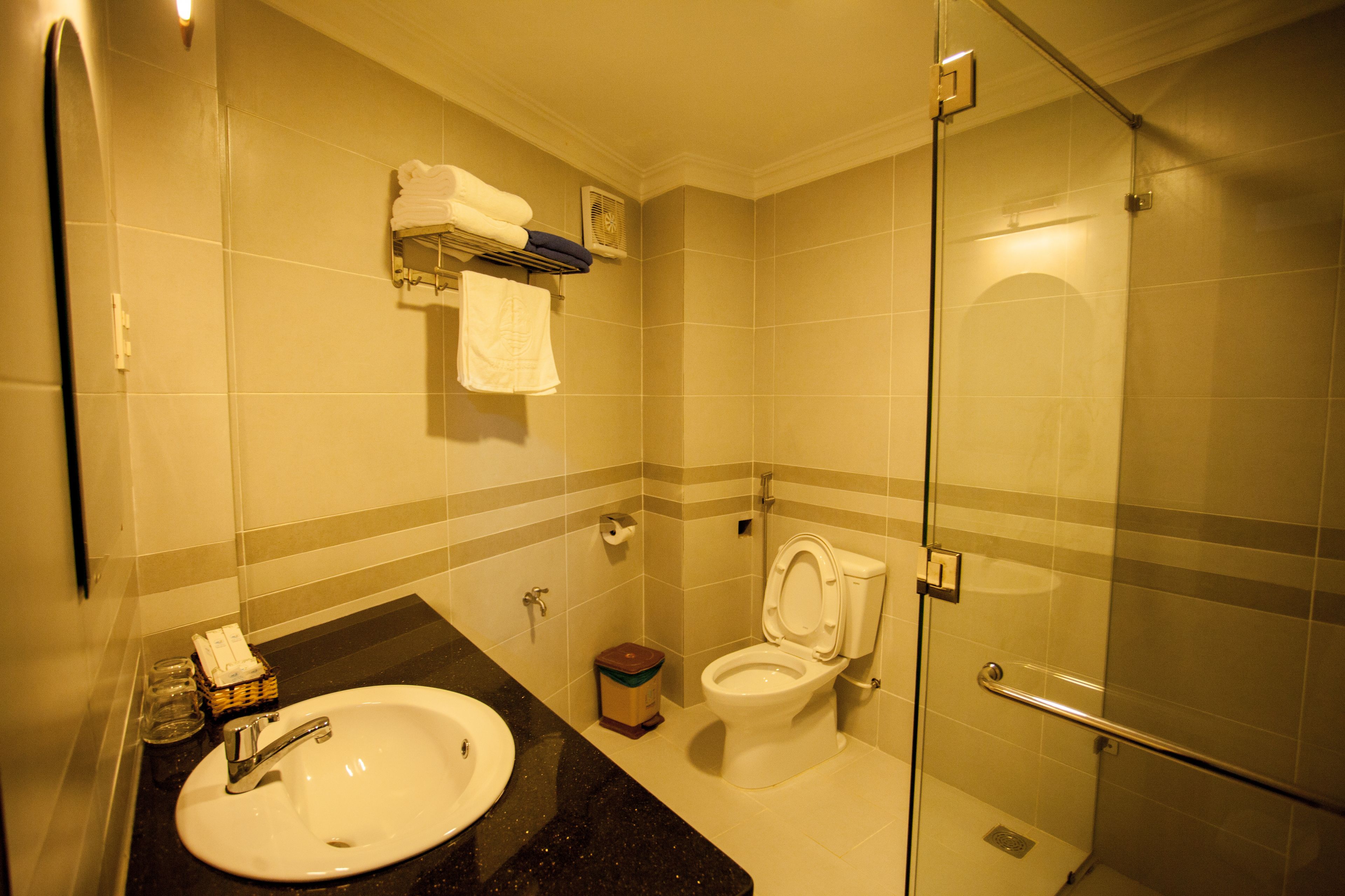 shower, free toiletries, hair dryer, slippers