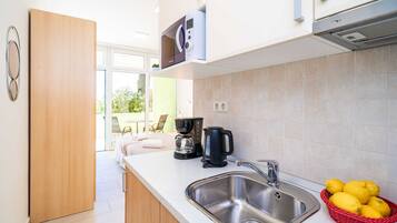 Traditional Studio, Terrace, Garden View | Private kitchen | Fridge, microwave, stovetop, coffee/tea maker