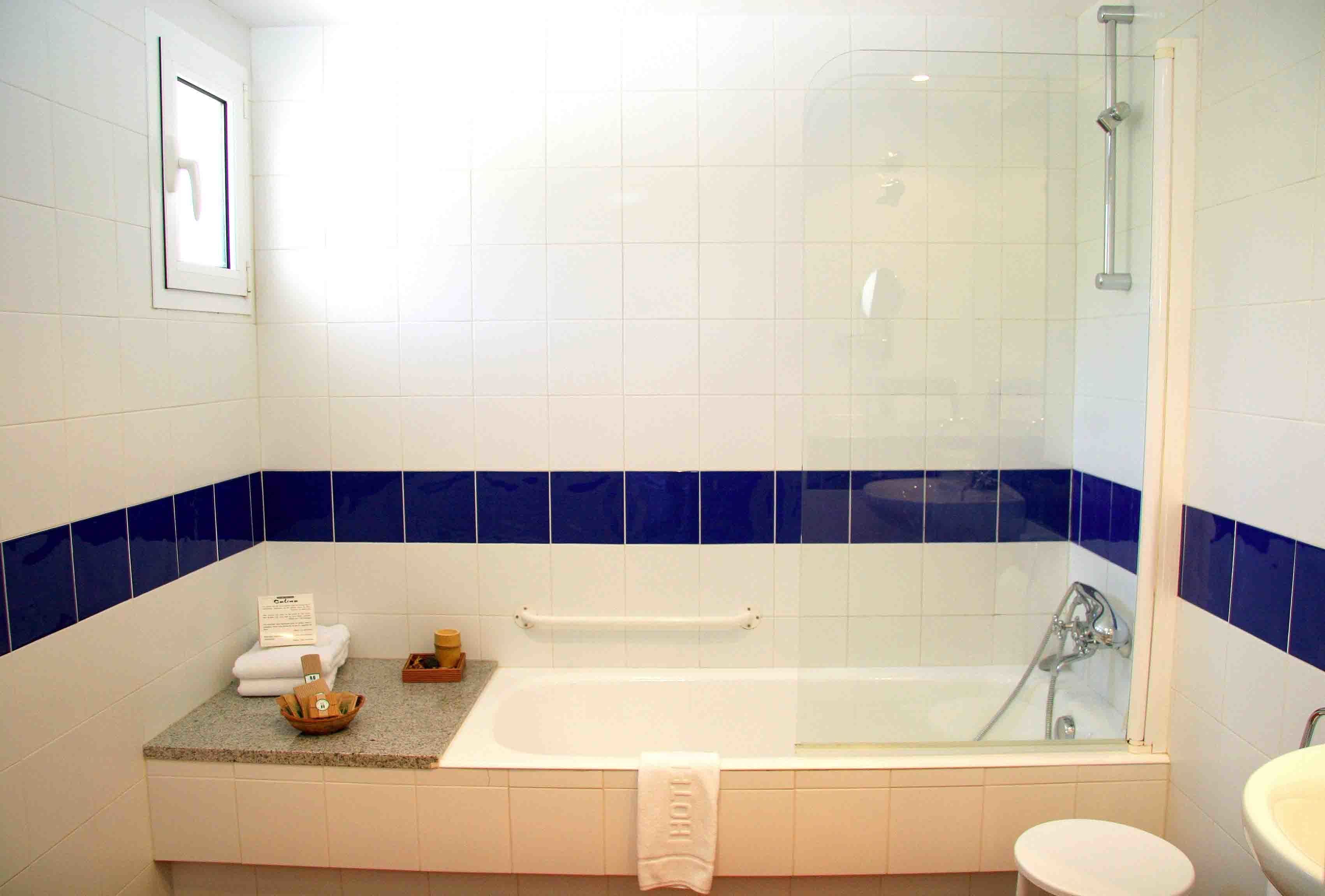 Een badkamer met een bad, een douche en een wastafel.