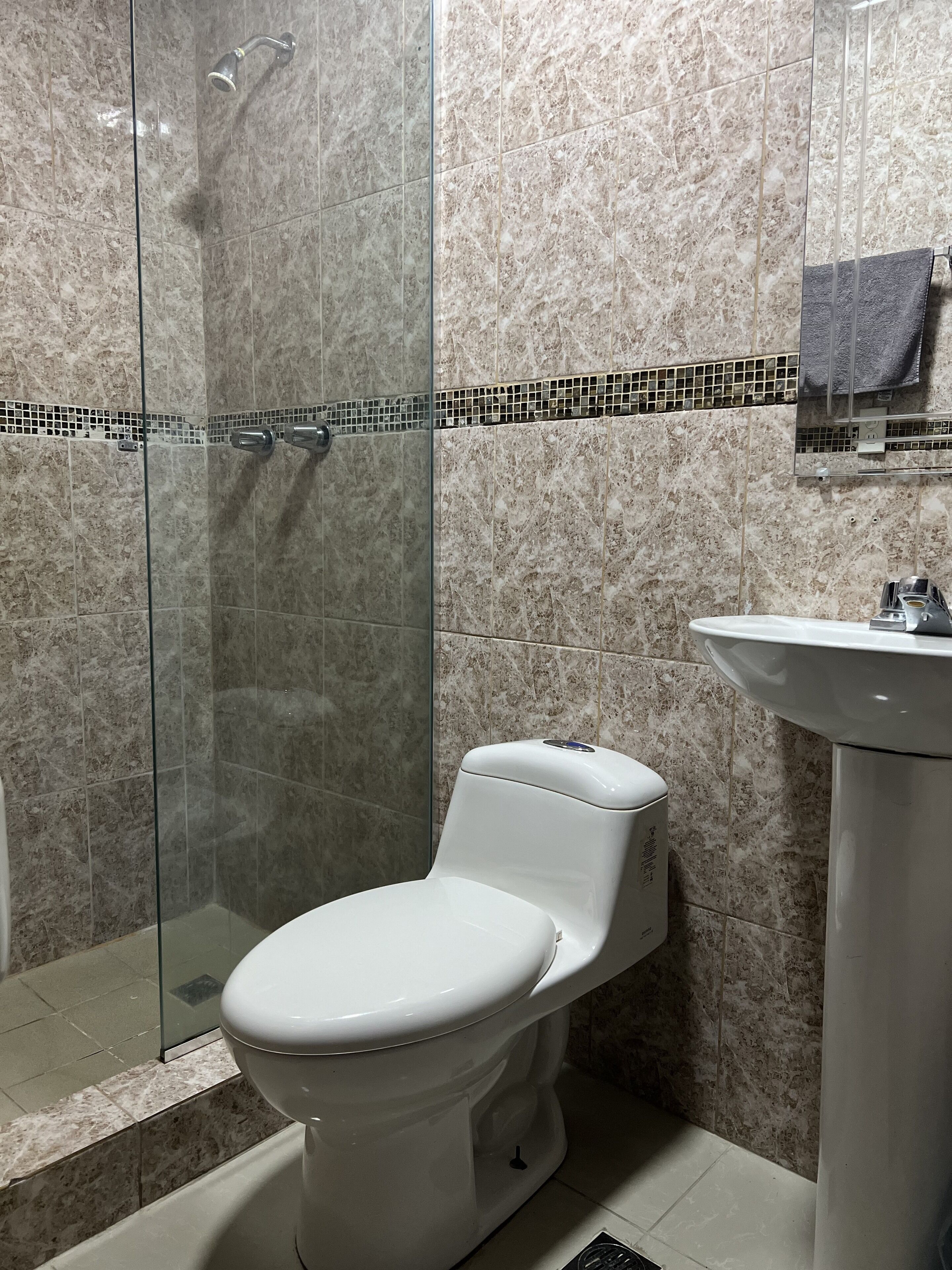 shower, eco-friendly toiletries, towels, soap