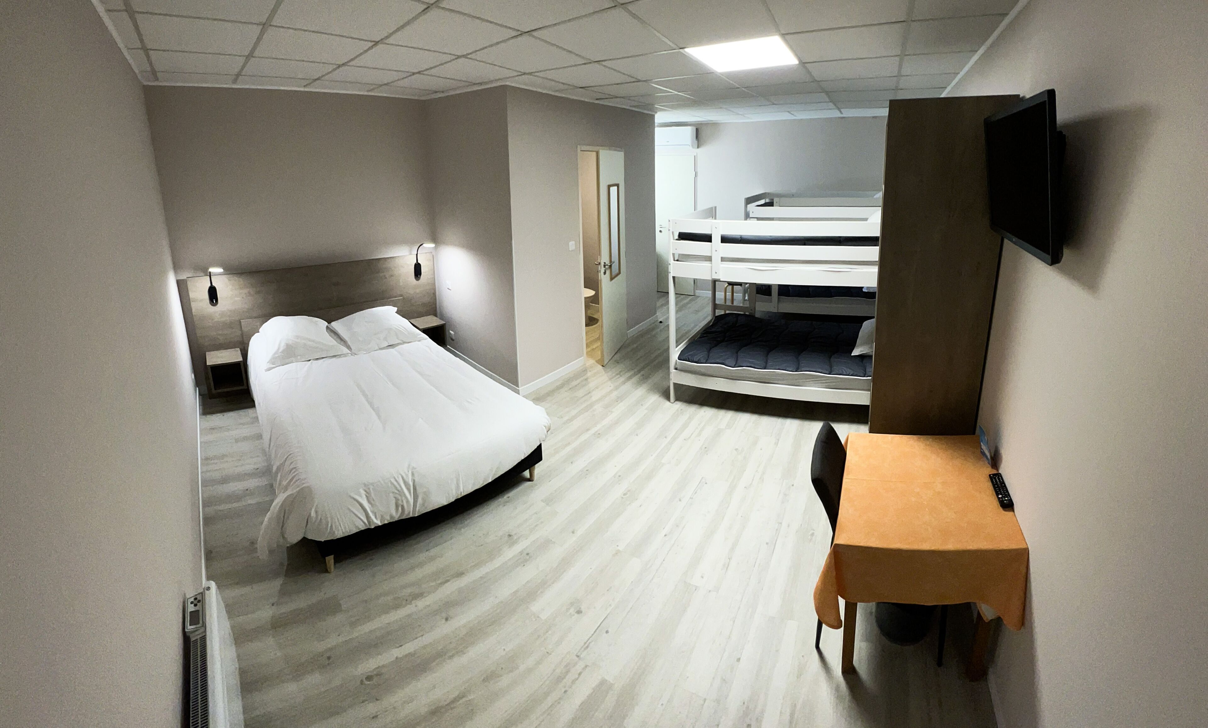 Desk, free WiFi, bed sheets