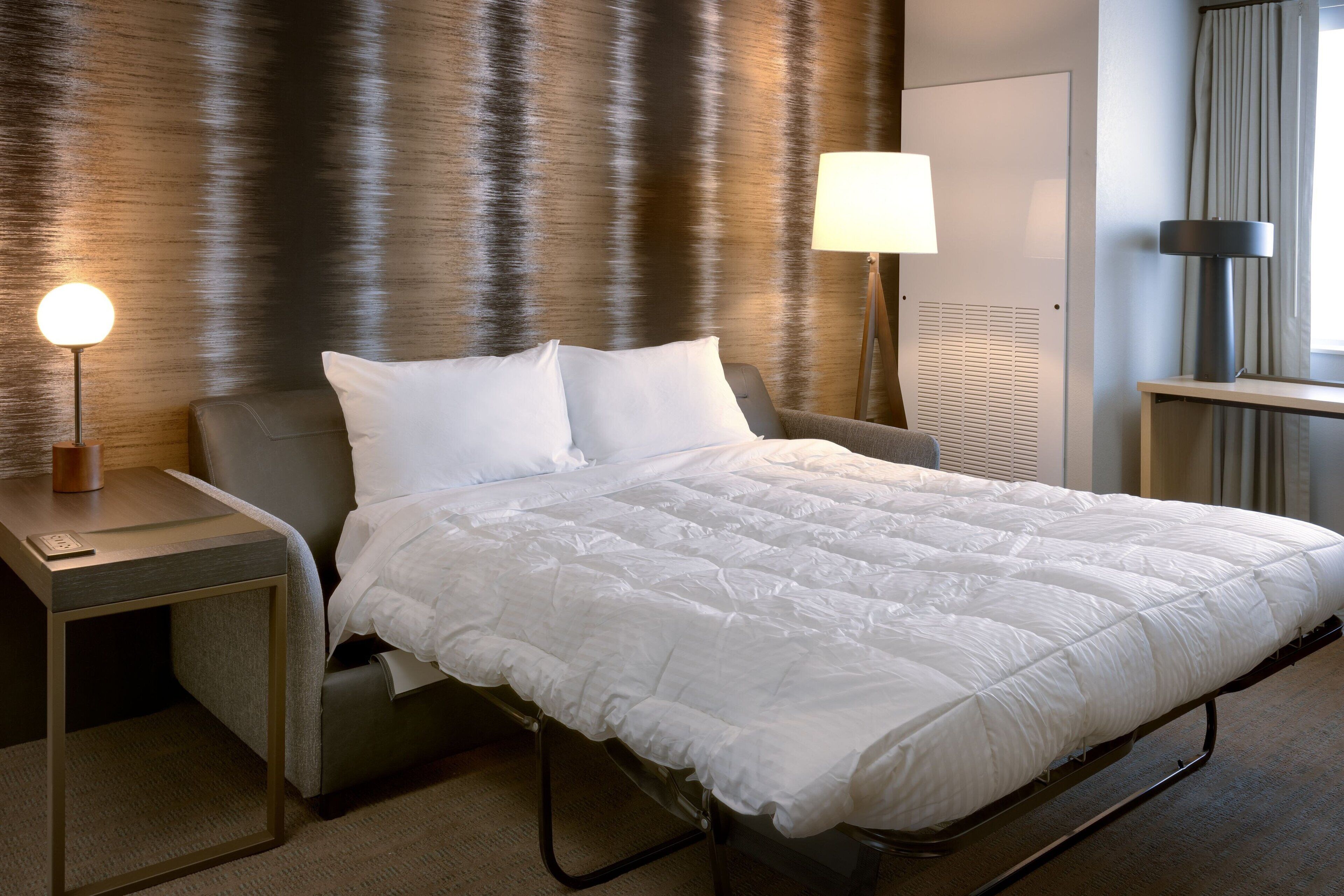 1 bedroom, desk, laptop workspace, iron/ironing board