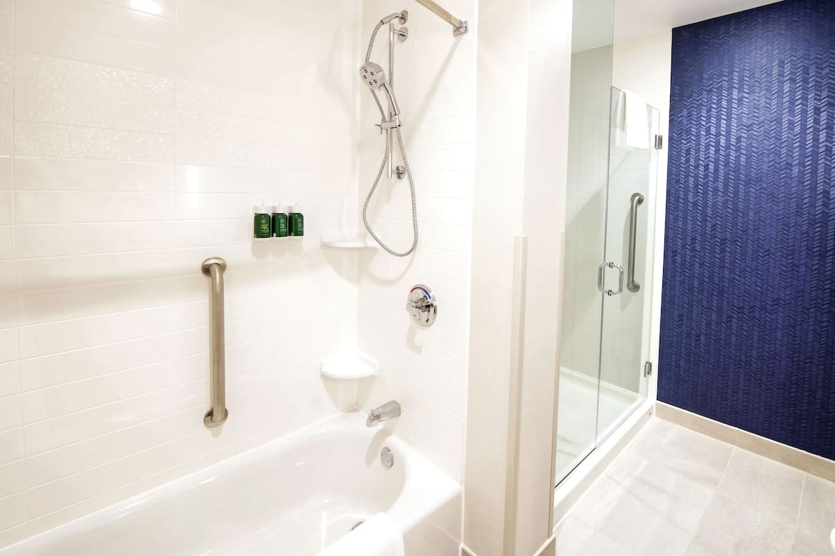 free toiletries, hair dryer, towels