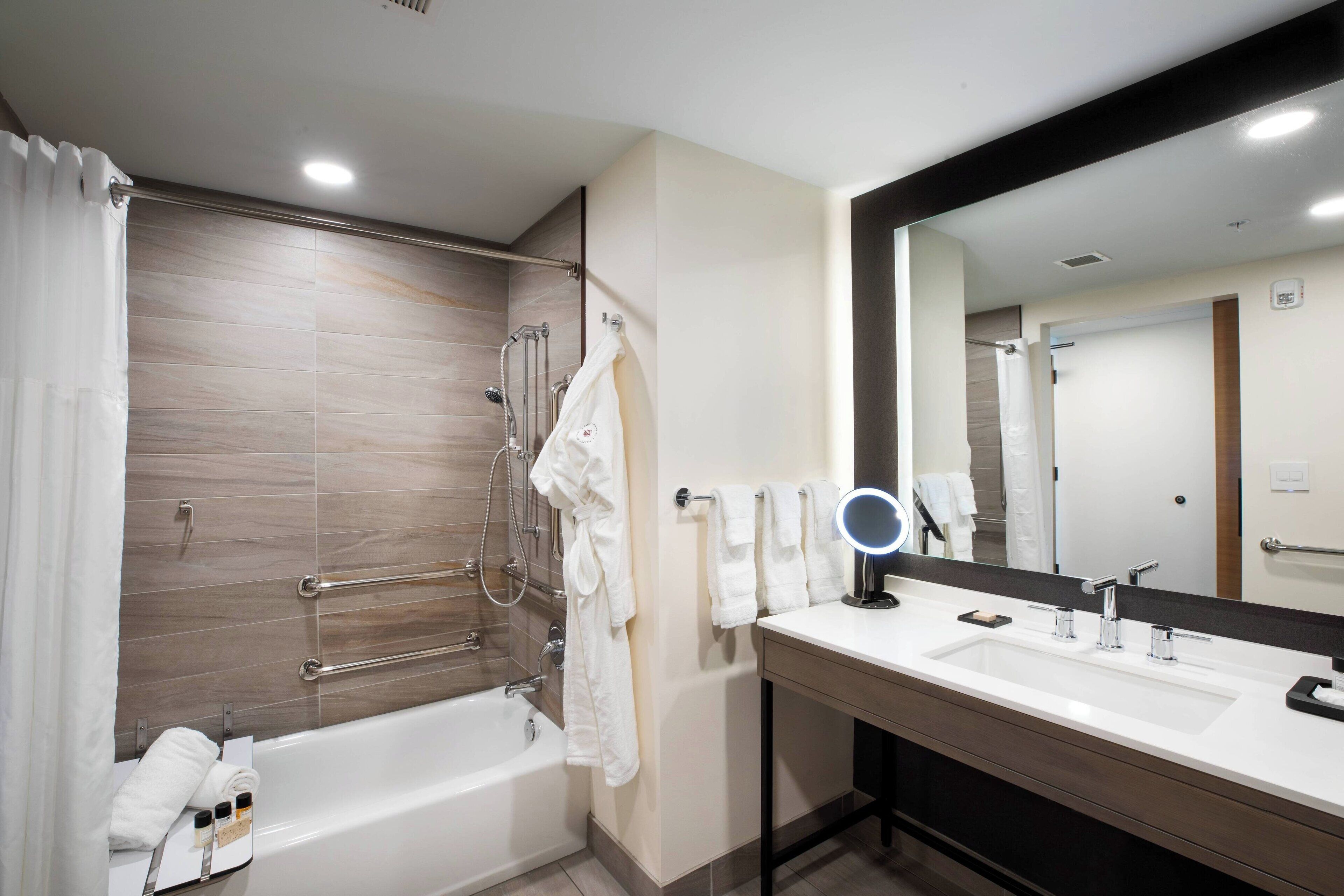 free toiletries, hair dryer, bathrobes, towels