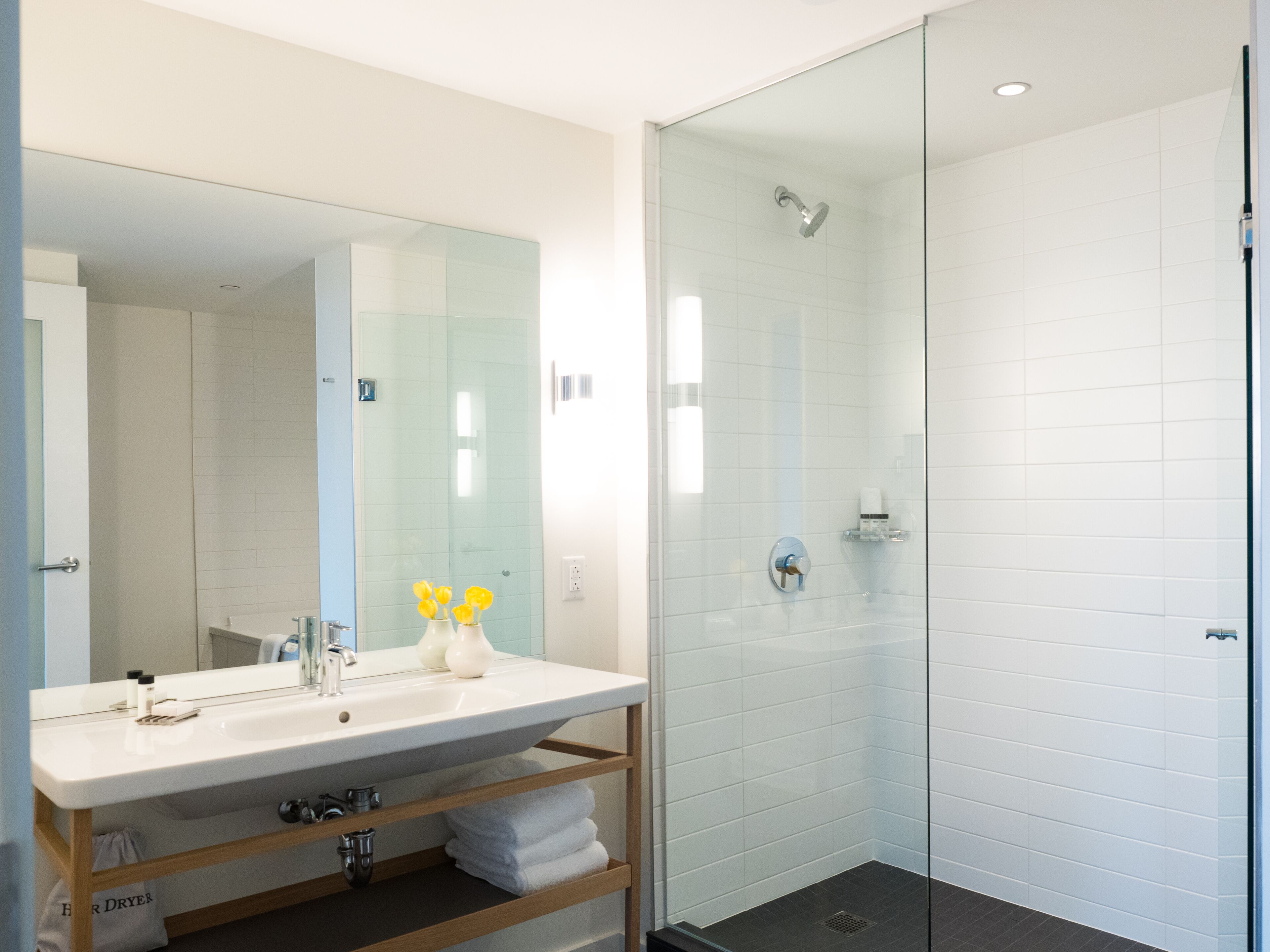 shower, free toiletries, hair dryer, bathrobes