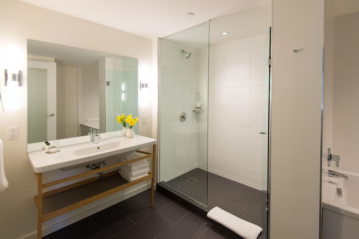 shower, free toiletries, hair dryer, bathrobes