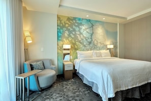 Premium bedding, pillowtop beds, desk, laptop workspace