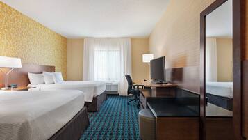 Desk, laptop workspace, iron/ironing board, cribs/infant beds