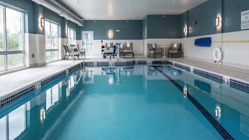 Indoor pool, open 8:00 AM to 9:00 PM, sun loungers