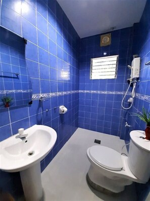 Family Deck Room | Bathroom | Shower, bidet, towels, soap